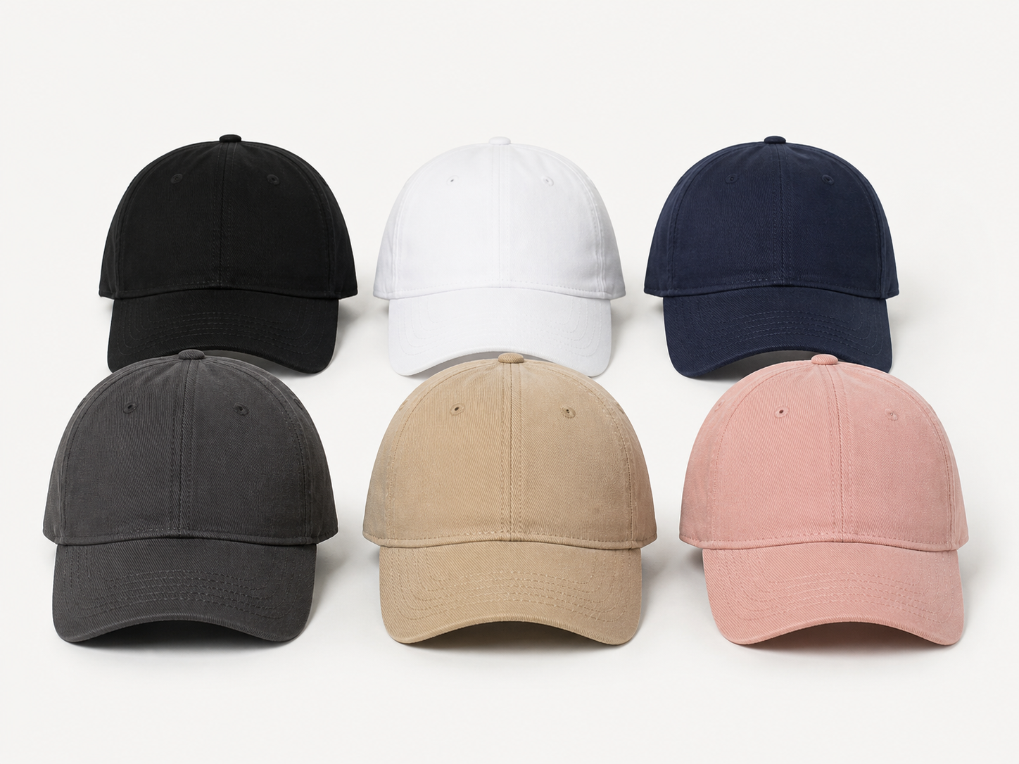 Blank baseball caps in useful retail colors