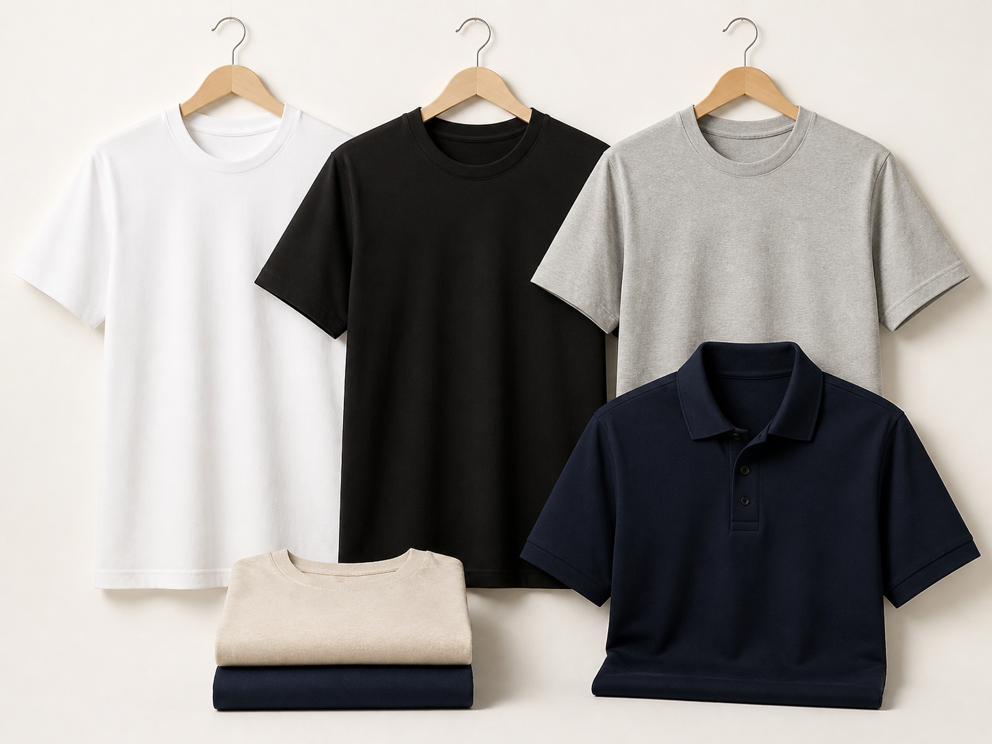 Blank T-shirts and polo in neutral retail colors